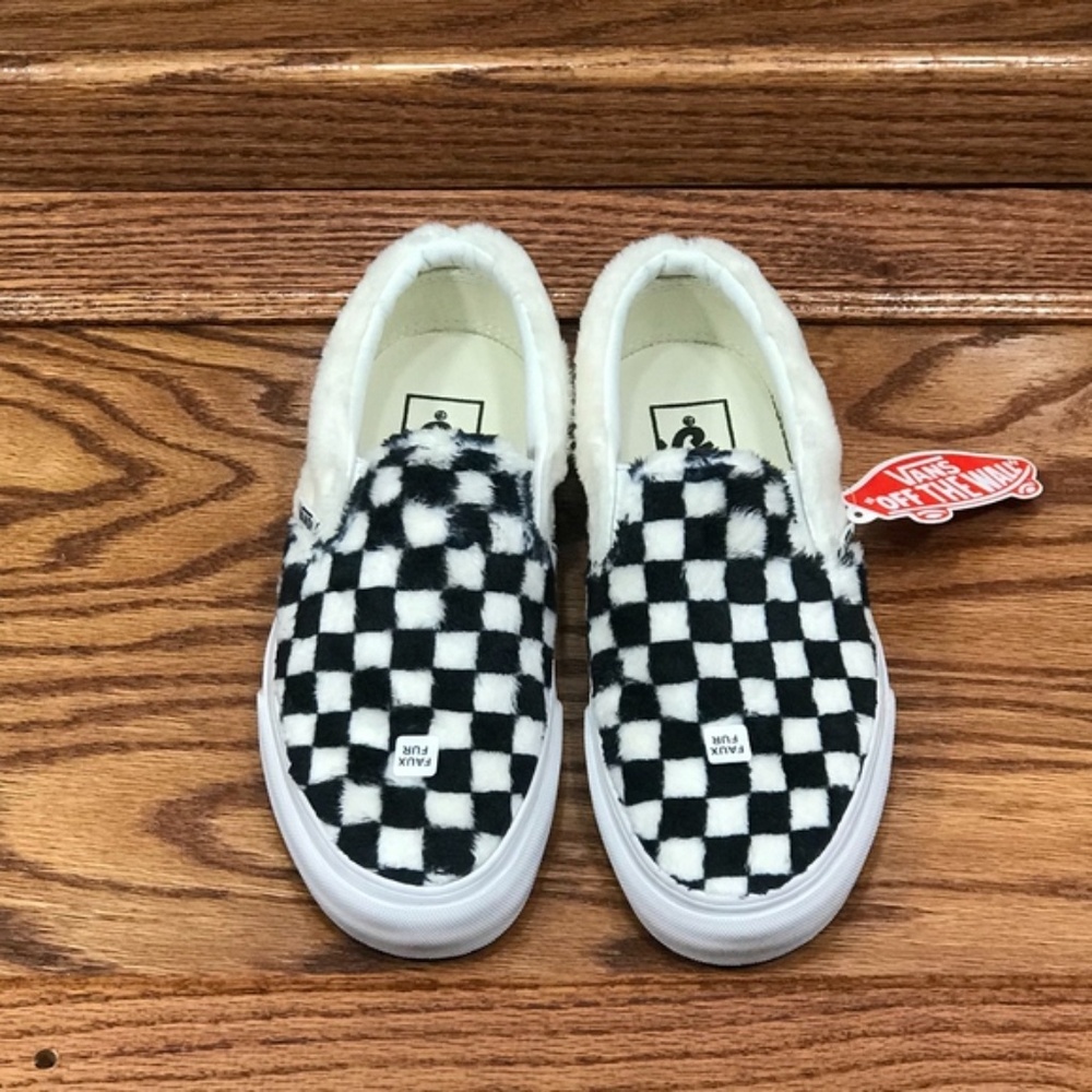 Vans Classic Slip‎ On Sherpa Checkerboard Blanc Shoes - Picture 5 of 8